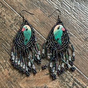 Parakeet leather back sea bead metallic sea-bead bead work art